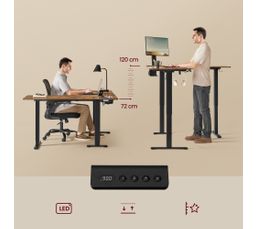 Bureau Électrique Réglable En Hauteur, Table D?angle En L, 140 X 160 Cm, Marron Et Noir